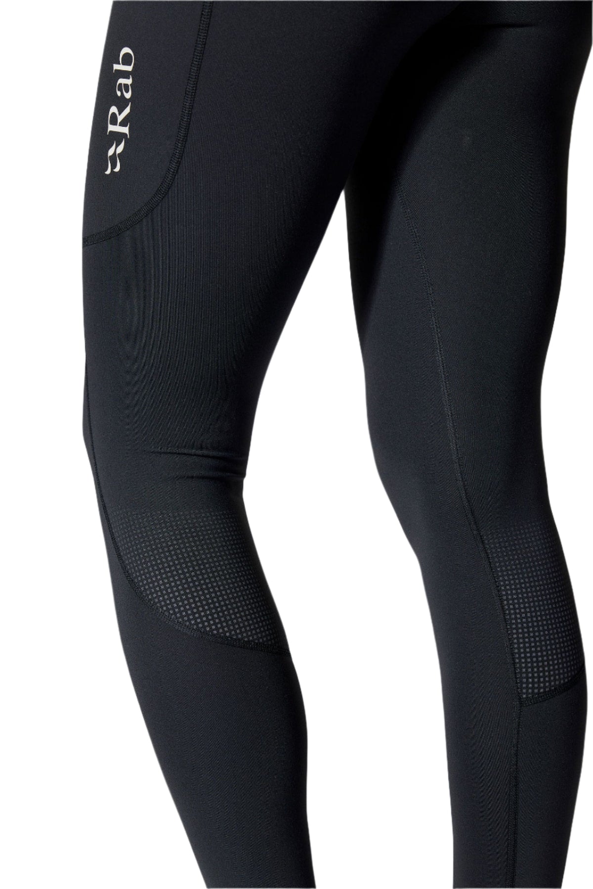 Rab Women's Talus Running Tights in Black - calf panel detail