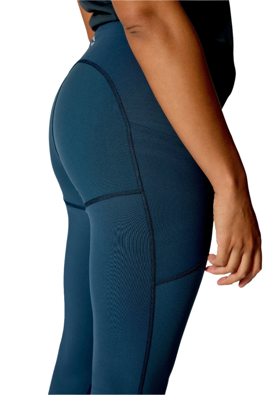 Rab Women's Torque Tights in Tempest Blue - hip detail (cropped)