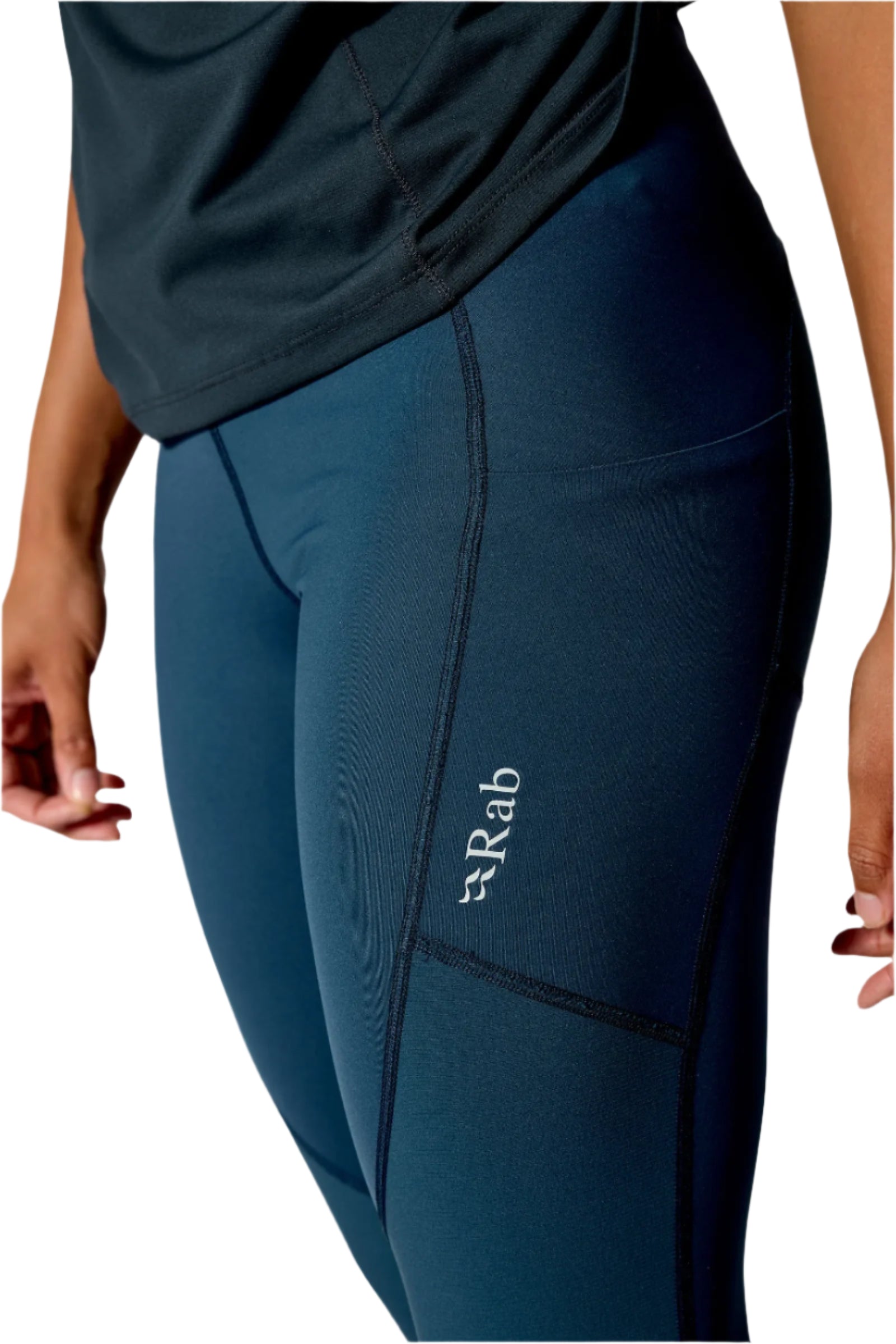 Rab Women's Torque Tights in Tempest Blue - hip pocket detail (cropped)