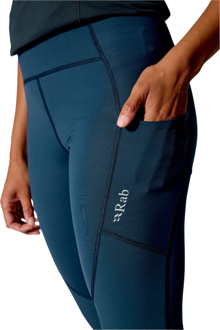 Rab Women's Torque Tights in Tempest Blue - hip pocket detail