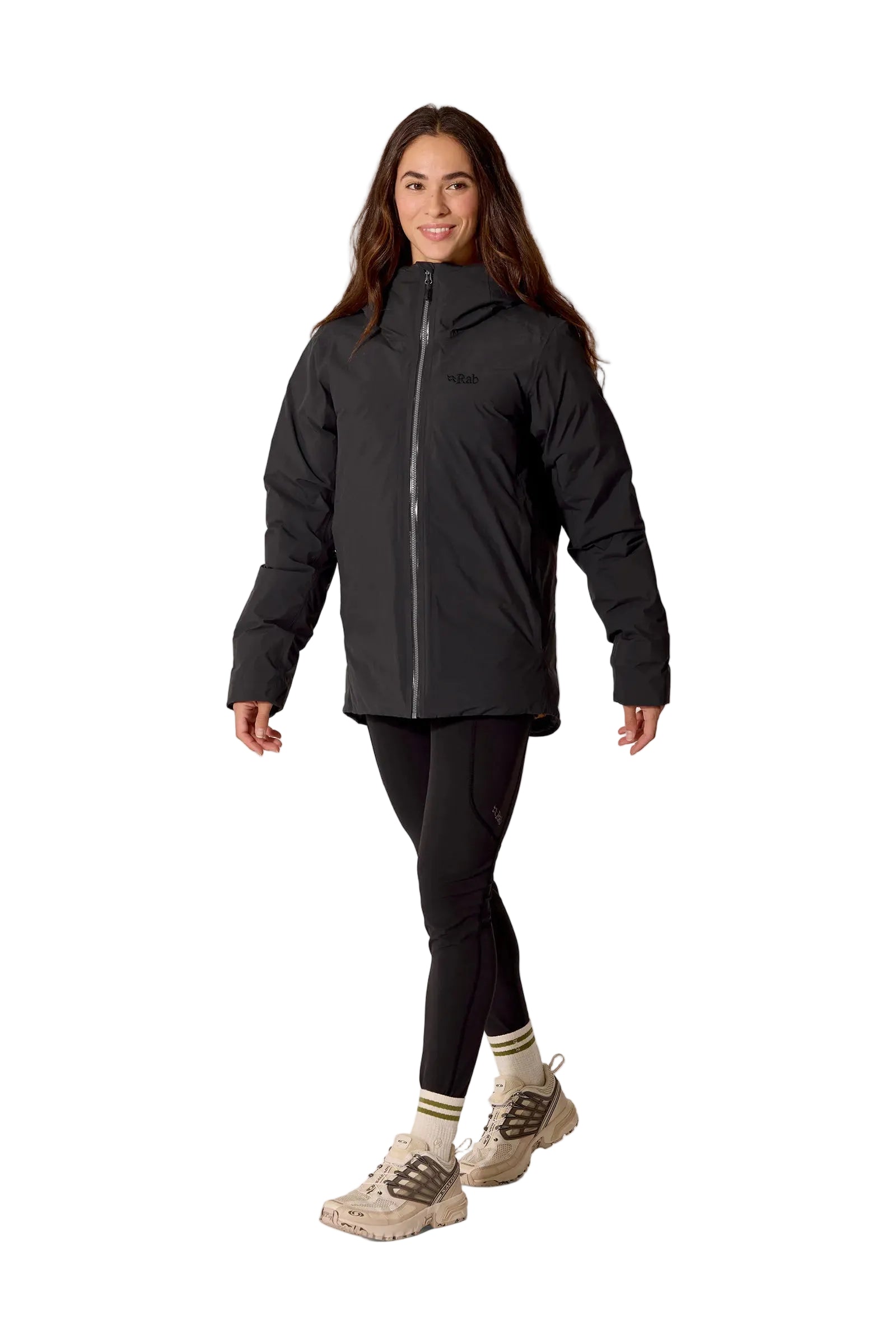 Rab Women's Valiance Waterproof Down Jacket in Black - worn