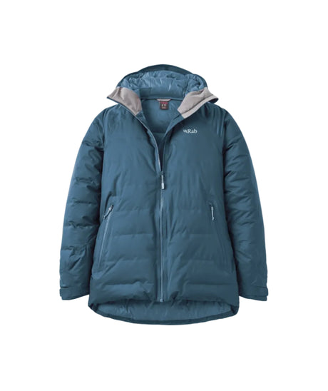 Rab Women's Valiance Waterproof Down Jacket in Tempest Blue - front