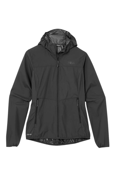 Rab Women's Windgather Hooded Jacket in Black - front