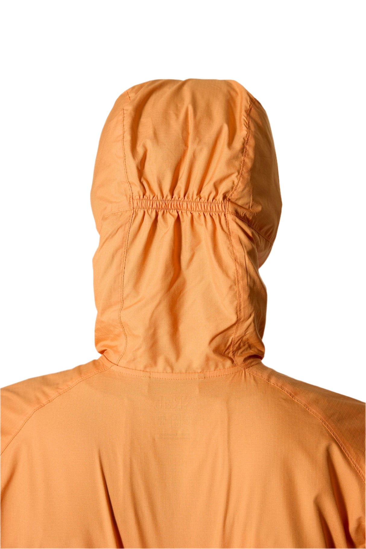 Rab Women's Windgather Hooded Jacket in Orange - hood back detail worn