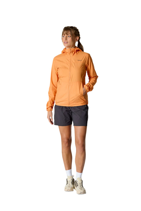 Rab Women's Windgather Hooded Jacket in Orange - worn front