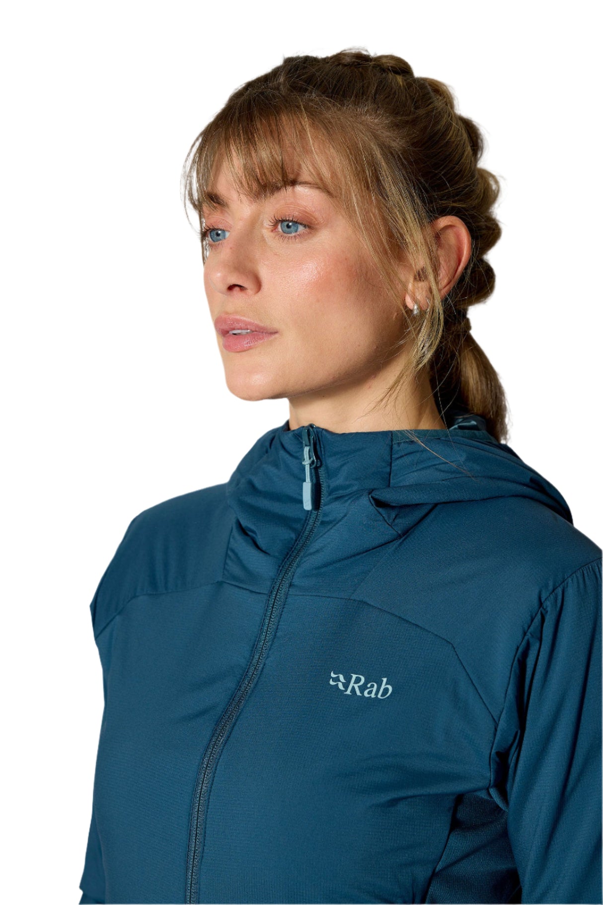Rab Women's Xenair Alpine Flex Insulated Jacket in Tempest Blue - side panel detail