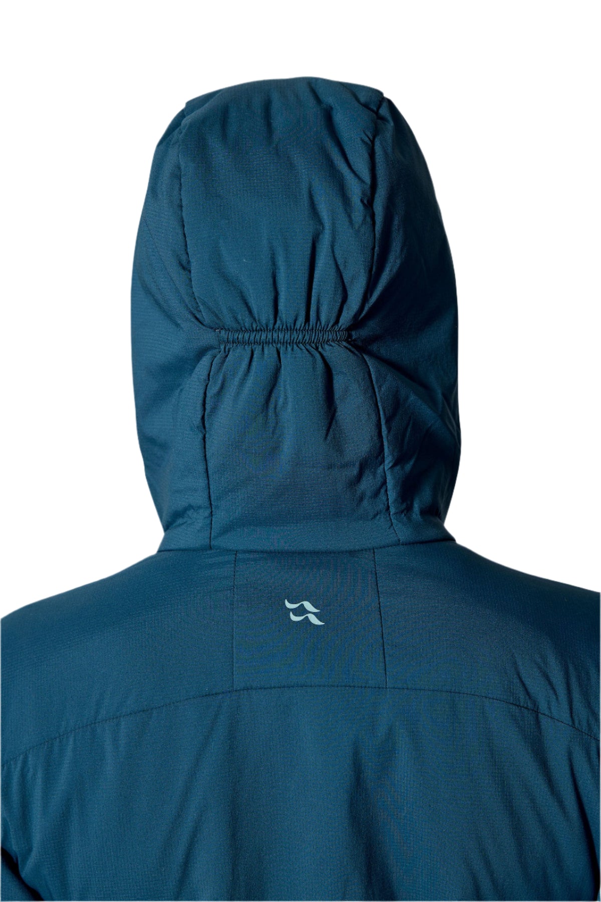 Rab Women's Xenair Alpine Flex Insulated Jacket in Tempest Blue - hood, worn