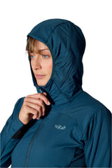 Rab Women's Xenair Alpine Flex Insulated Jacket in Tempest Blue - hand pocket detail