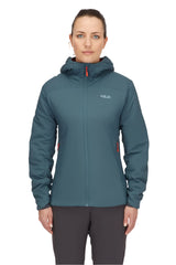 Rab Women's Xenair Alpine Light Insulated Jacket in Orion Blue - front, worn
