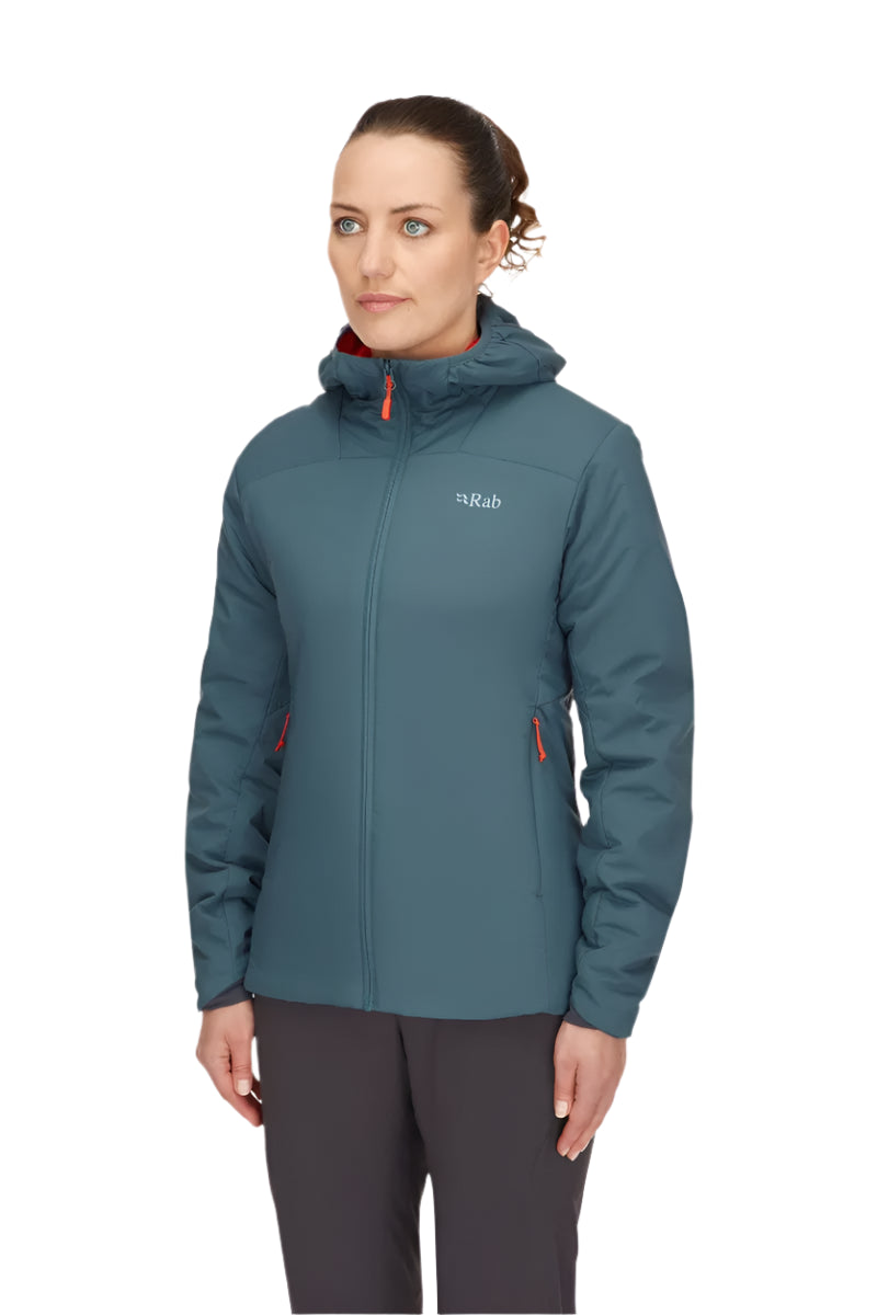 Rab Women's Xenair Alpine Light Insulated Jacket in Orion Blue - three-quarter, worn