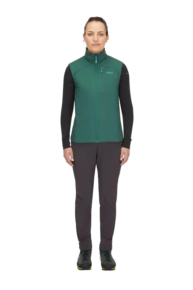 Rab Women's Xenair Insulated Vest in Green (styling reference) - worn