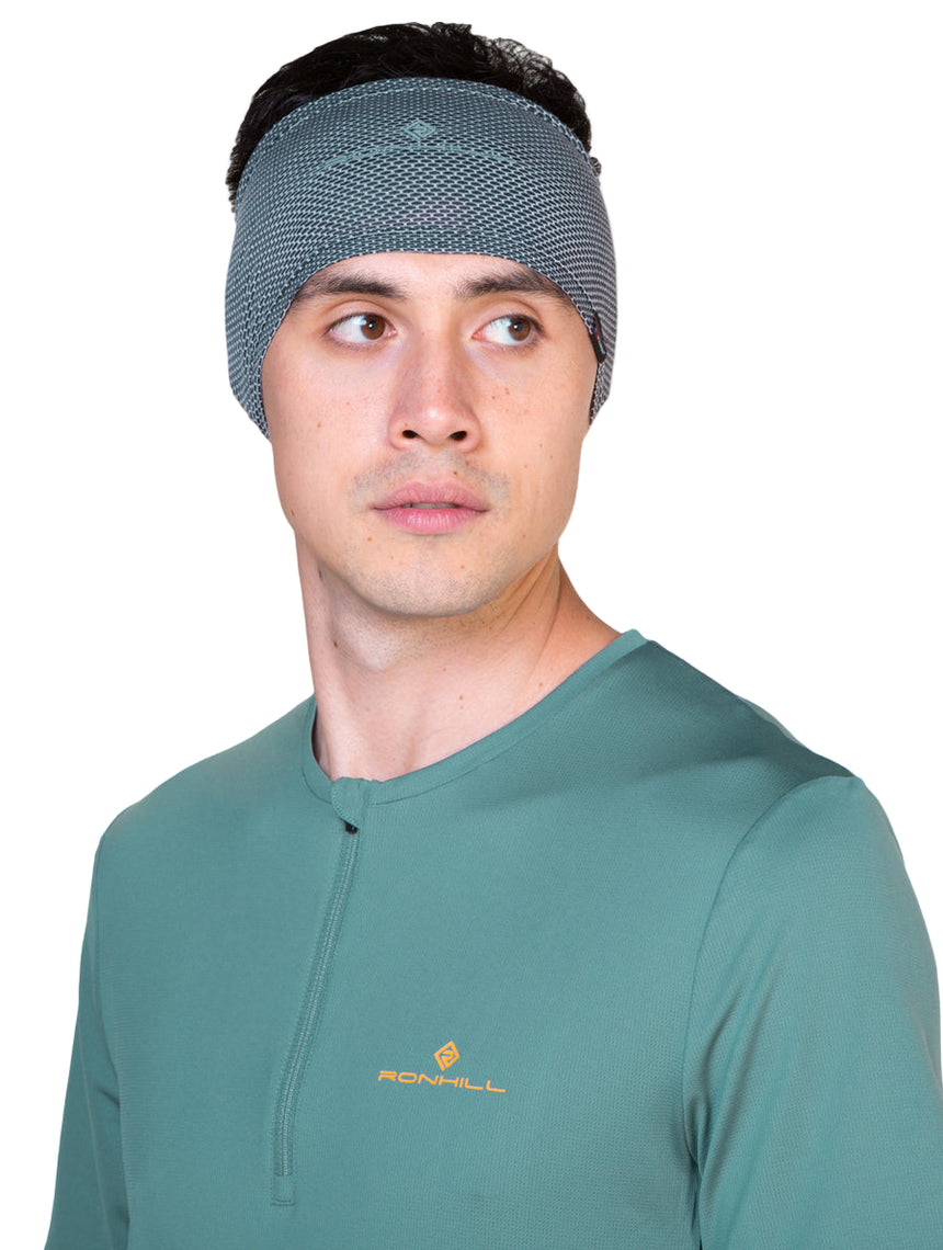 Ronhill Golden Hour Headband in Black Matrix - worn, front (male model)