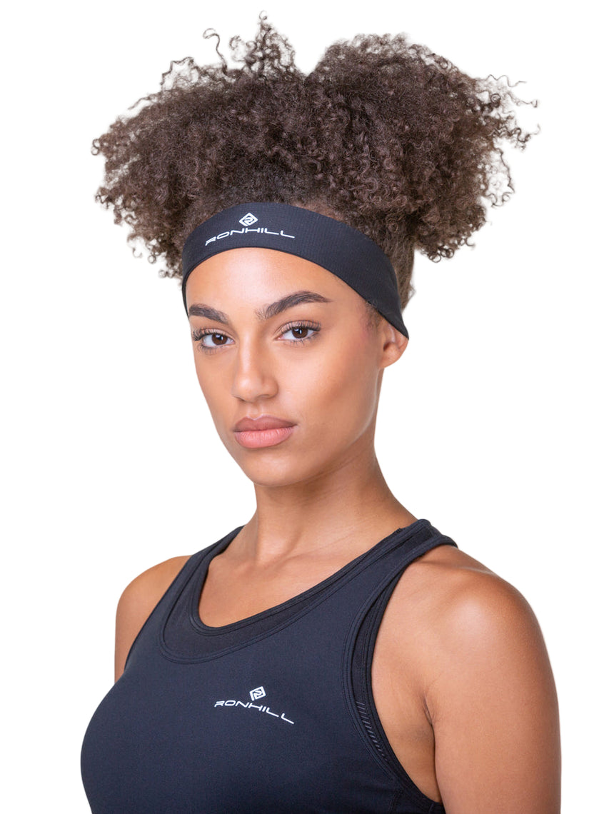 Ronhill Lightweight Headband in All Black - worn, front