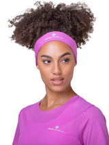 Ronhill Lightweight Headband in Fuchsia/Honeydew - worn, front