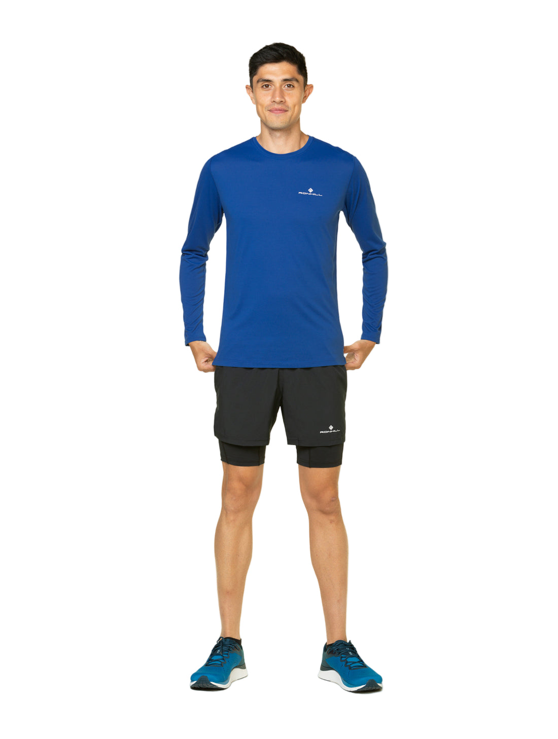 Ronhill Men's Core 5" Twin Short in All Black - worn, front