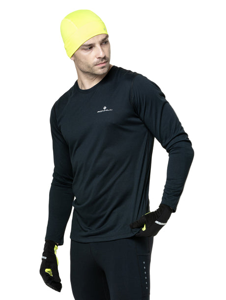 Ronhill Men's Core L/S Tee in Black/Bright White - hem detail