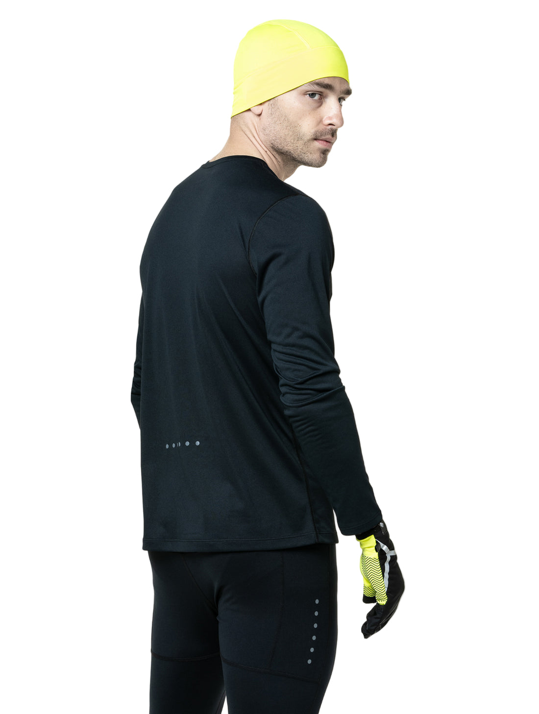 Ronhill Men's Core L/S Tee in Black/Bright White - worn, back