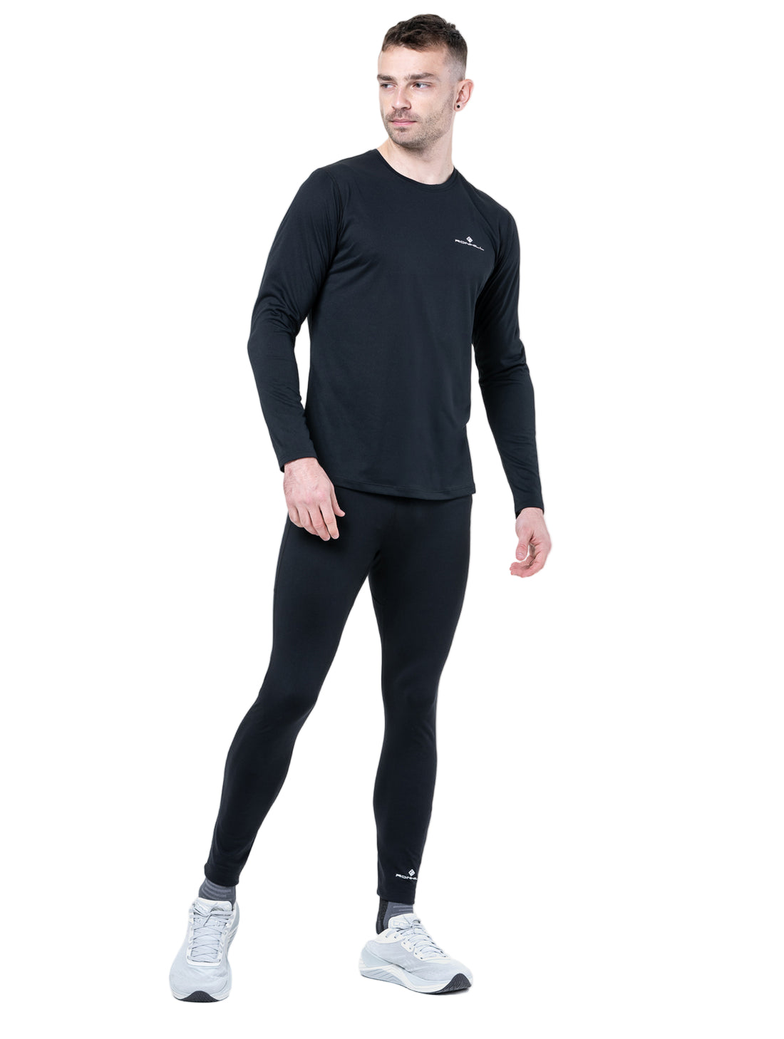 Ronhill Men's Core L/S Tee in Black/Bright White - worn, front
