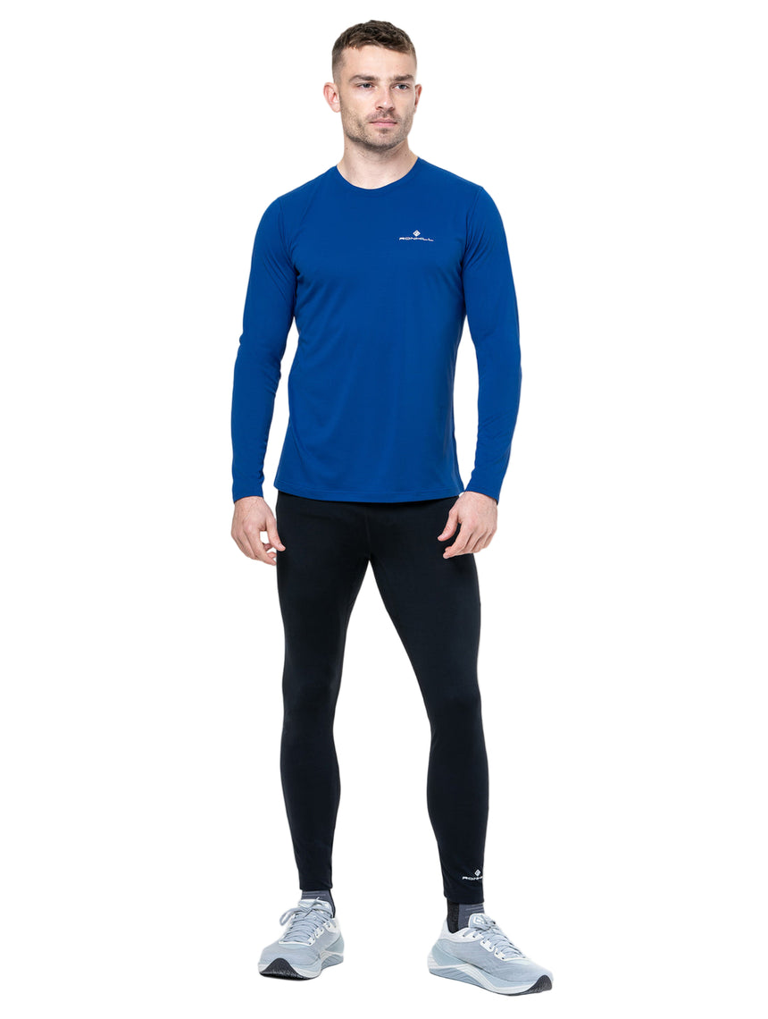 Ronhill Men's Core L/S Tee in Dark Cobalt/Bright White - worn, front