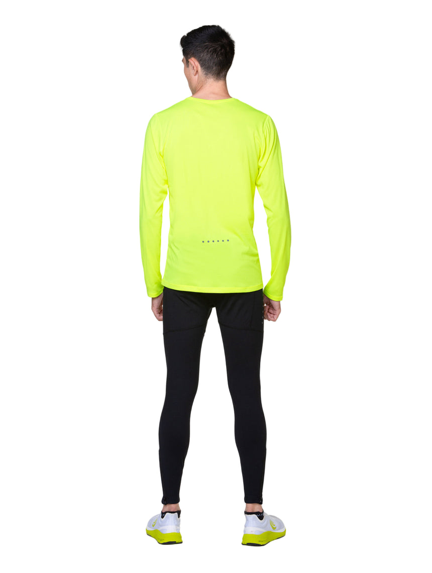 Ronhill Men's Core L/S Tee in Fluo Yellow/Black - worn, back