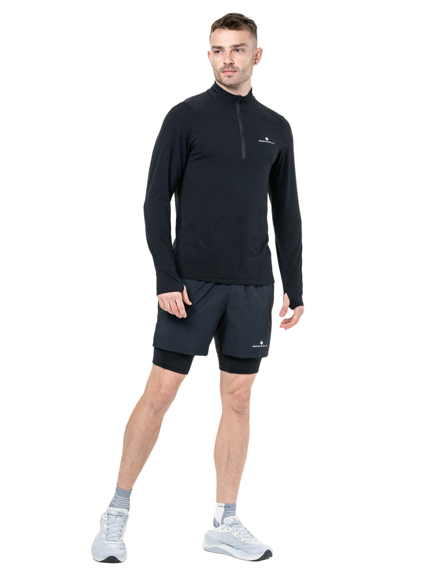 Ronhill Men's Core Thermal 1/2 Zip in Black/Bright White - worn, front