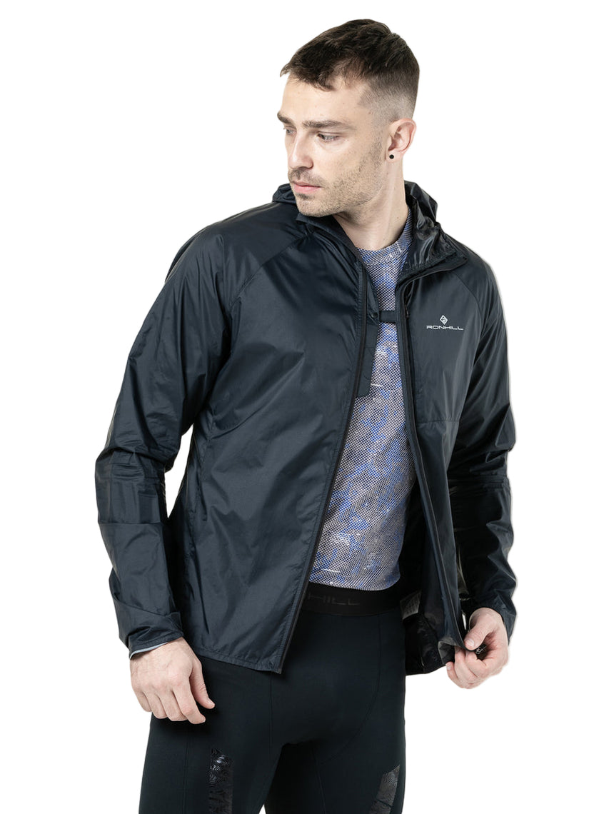 Ronhill Men's Tech All-Terrain Jacket in All Black - opened zip detail