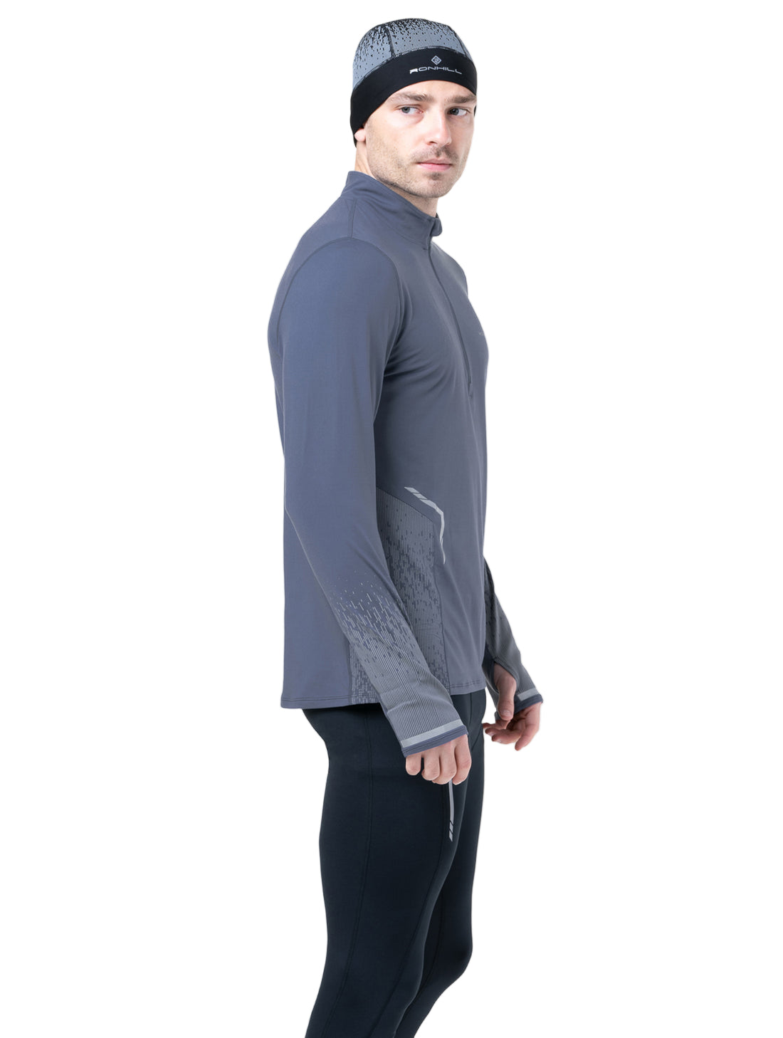 Ronhill Men's Tech Reflect 1/2 Zip in Anchor/Reflect - worn, side