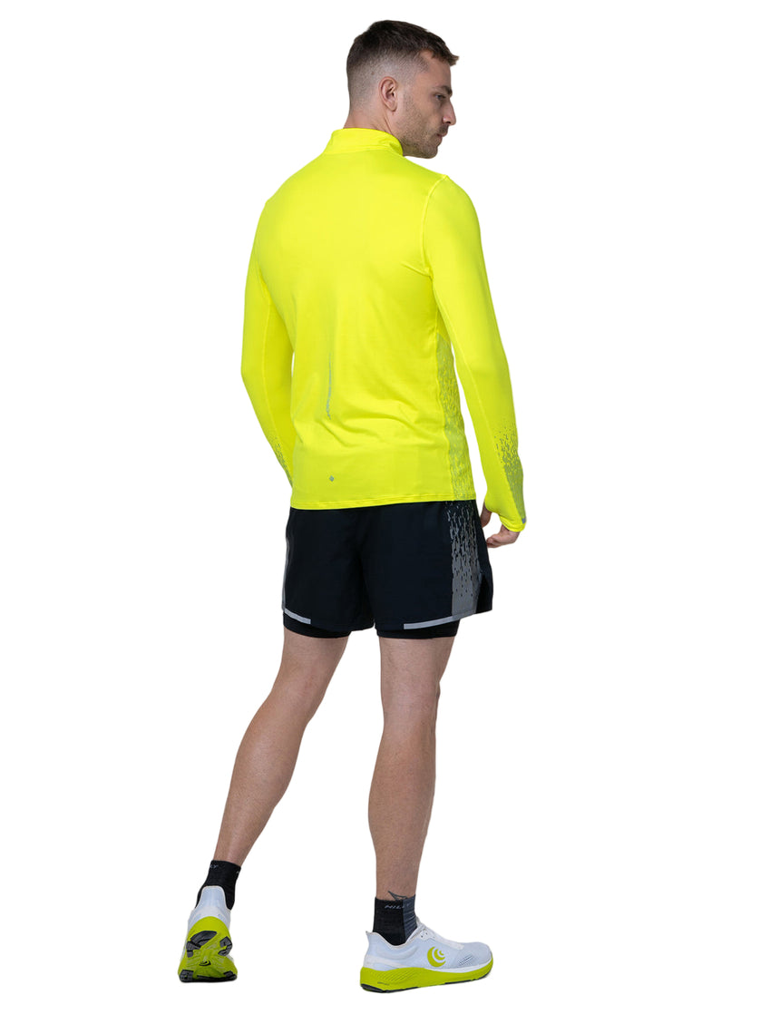 Ronhill Men's Tech Reflect 1/2 Zip in Fluo Yellow/Reflect - worn, back