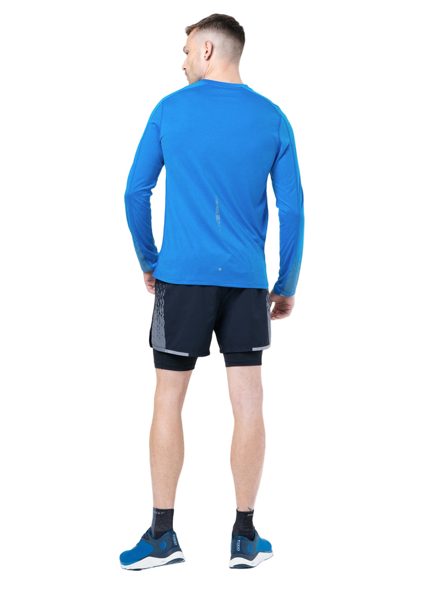 Ronhill Men's Tech Reflect L/S Tee in ElecBlueMarl/Reflect - back, fit