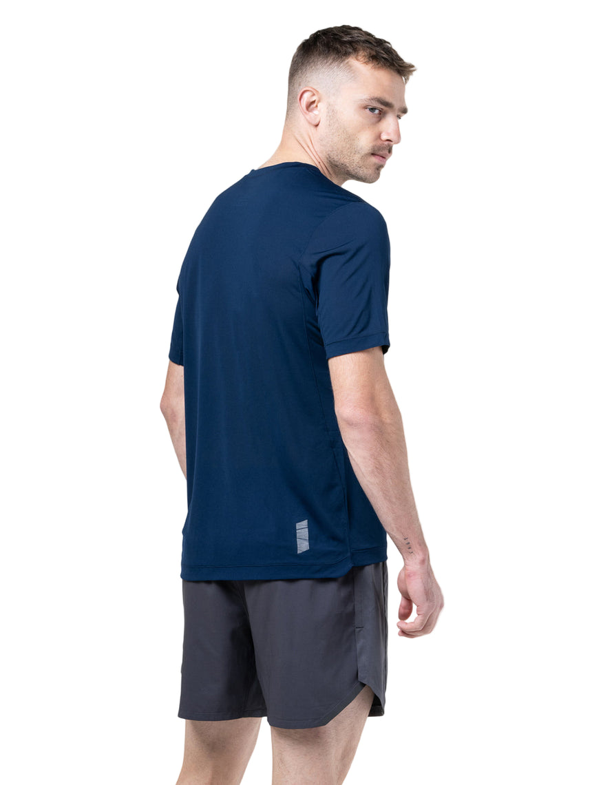 Ronhill Men's Tech S/S Tee in Dark Navy/Oxide - back, fit