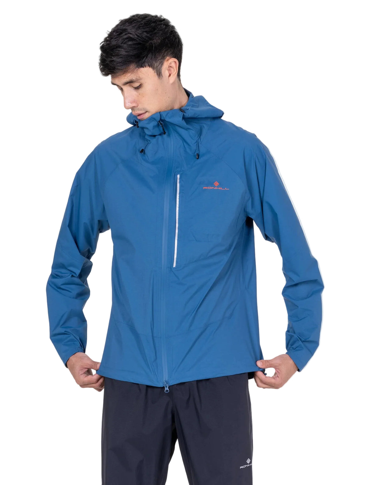 Ronhill Men's Tech Storm Jacket in Glacier/Ronhill Red - three-quarter