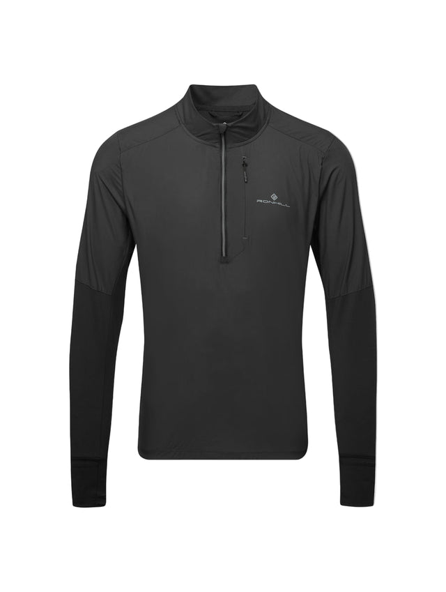 Ronhill Men's Tech Wind-Block 1/2 Zip in All Black - front