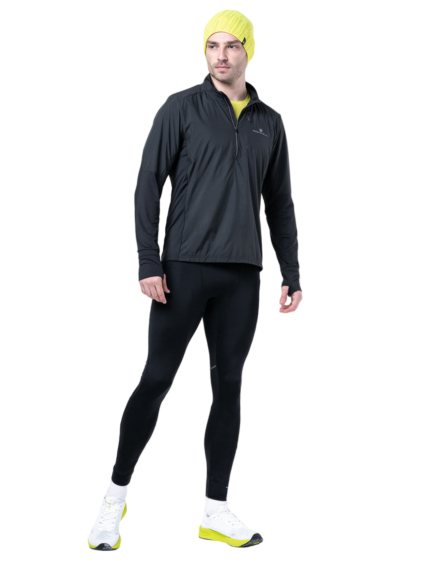 Ronhill Men's Tech Wind-Block 1/2 Zip in All Black - worn, front