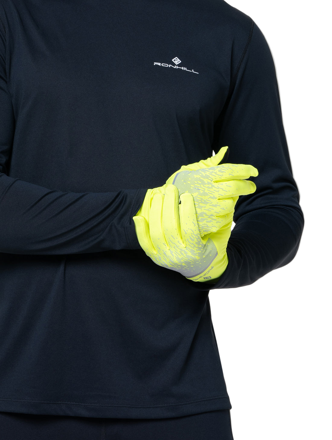 Ronhill Reflect Glove in Fluo Yellow/Reflect - worn