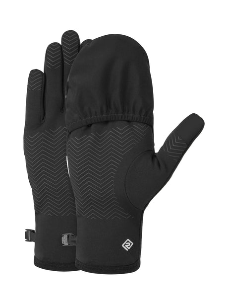 Ronhill Wind-Block Convertible Glove in All Black - fold-away mitt detail