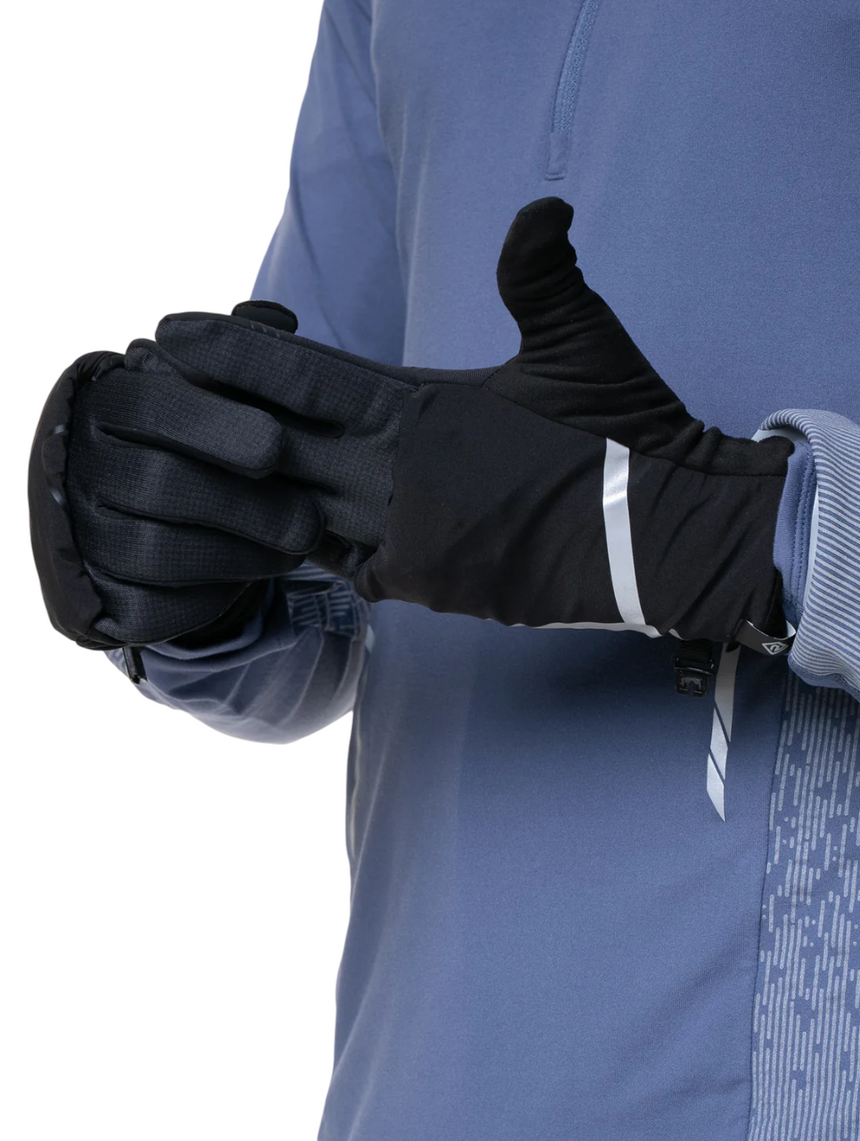 Ronhill Wind-Block Convertible Glove in All Black - front, fit