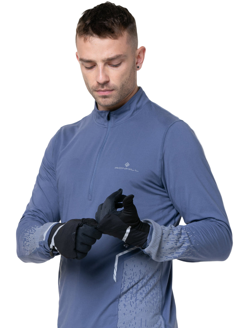 Ronhill Wind-Block Convertible Glove in All Black - worn, front