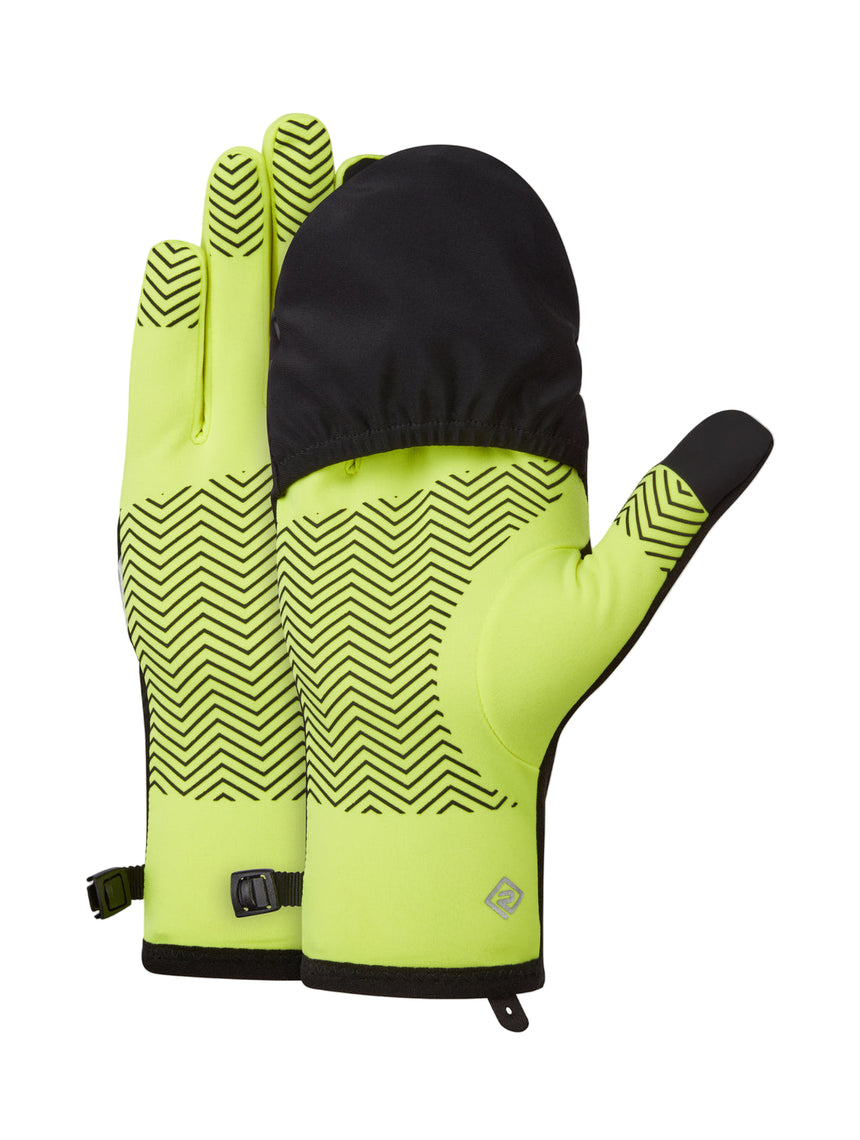 Ronhill Wind-Block Convertible Glove in Fluo Yellow/Black - fold-away mitt detail