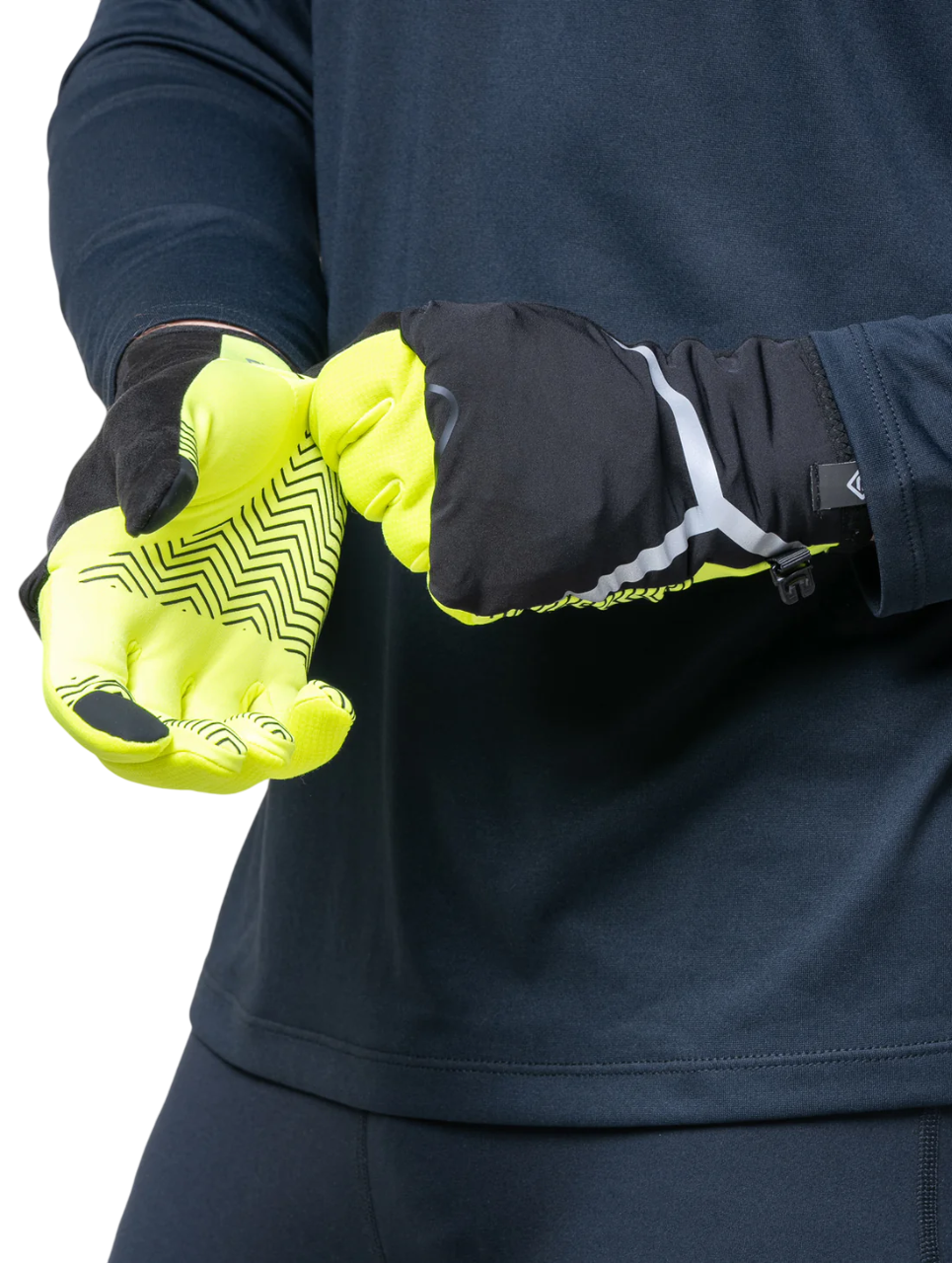 Ronhill Wind-Block Convertible Glove in Fluo Yellow/Black - silicon grips detail