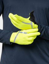 Ronhill Wind-Block Glove in Fluo Yellow - worn, front