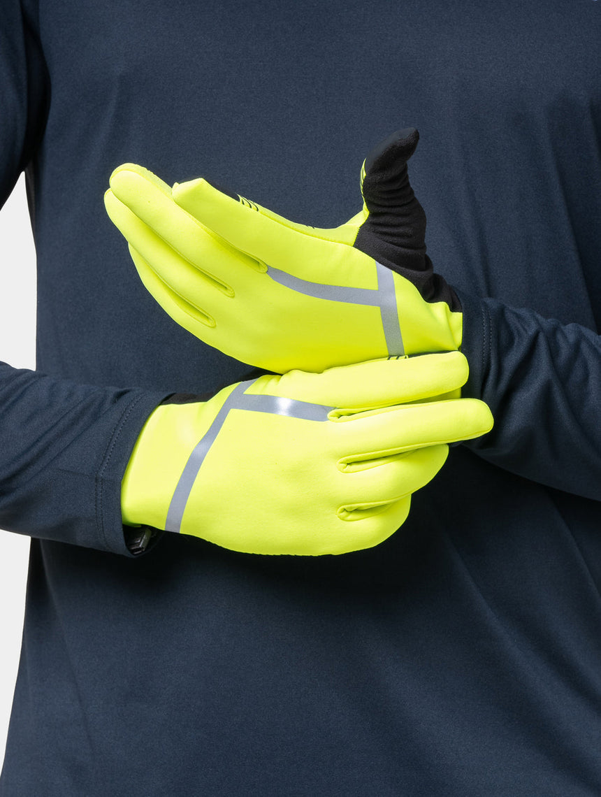 Ronhill Wind-Block Glove in Fluo Yellow - worn, front