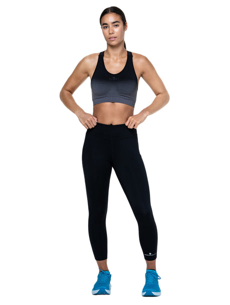 Ronhill Women's Core Crop Tight in Black/Bright White - worn, front