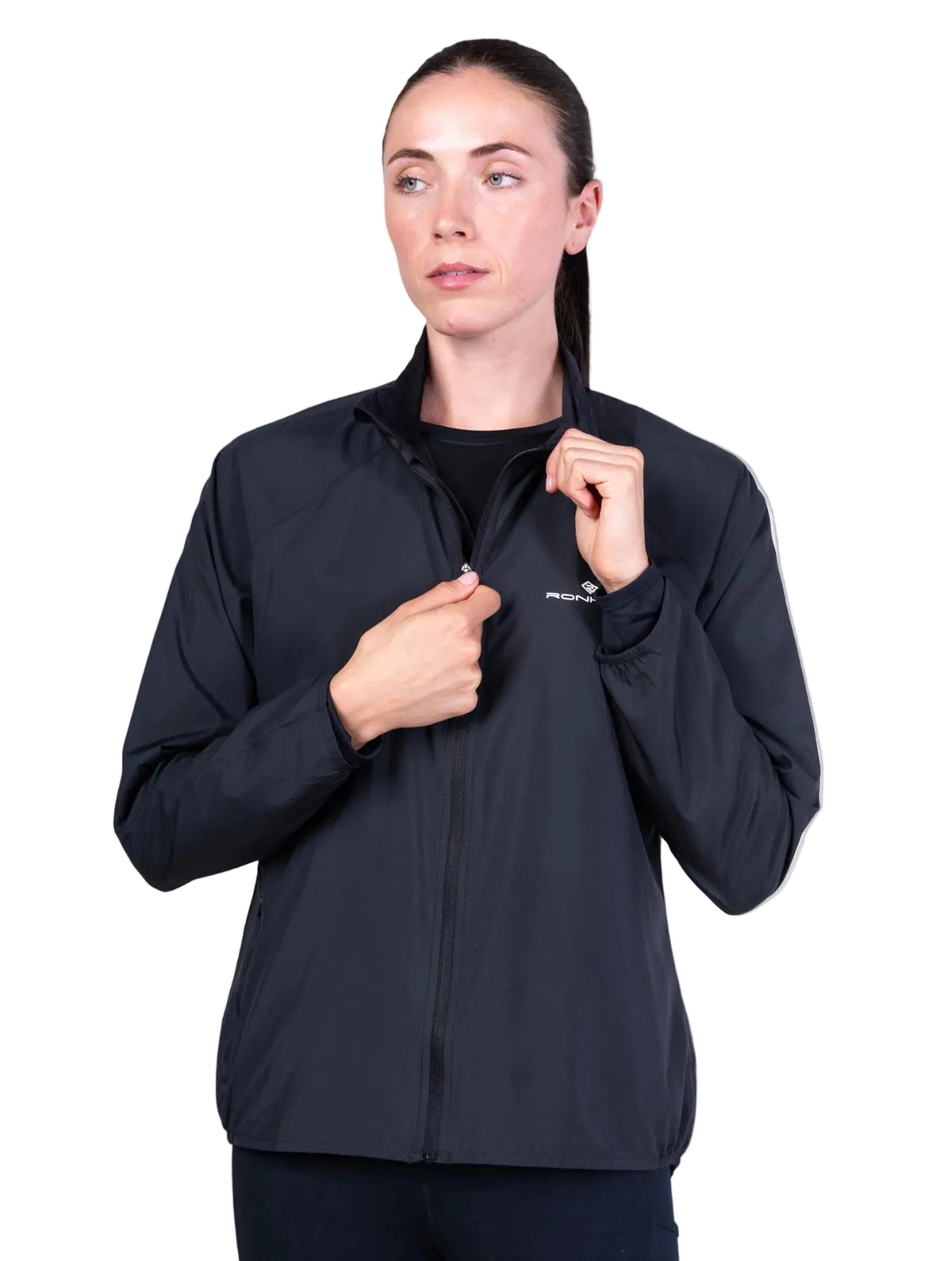 Ronhill Women's Core Jacket in Black/Bright White - zip pocket detail