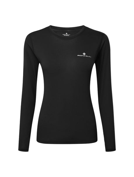 Ronhill Women's Core L/S Tee in Black/Bright White - front
