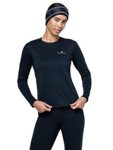 Ronhill Women's Core L/S Tee in Black/Bright White - hem detail
