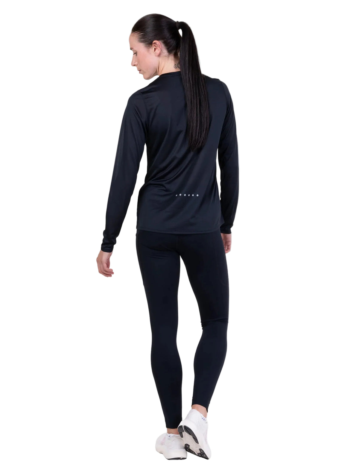 Ronhill Women's Core L/S Tee in Black - worn, back
