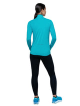 Ronhill Women's Core Thermal 1/2 Zip in Azure/Bright White - worn, back