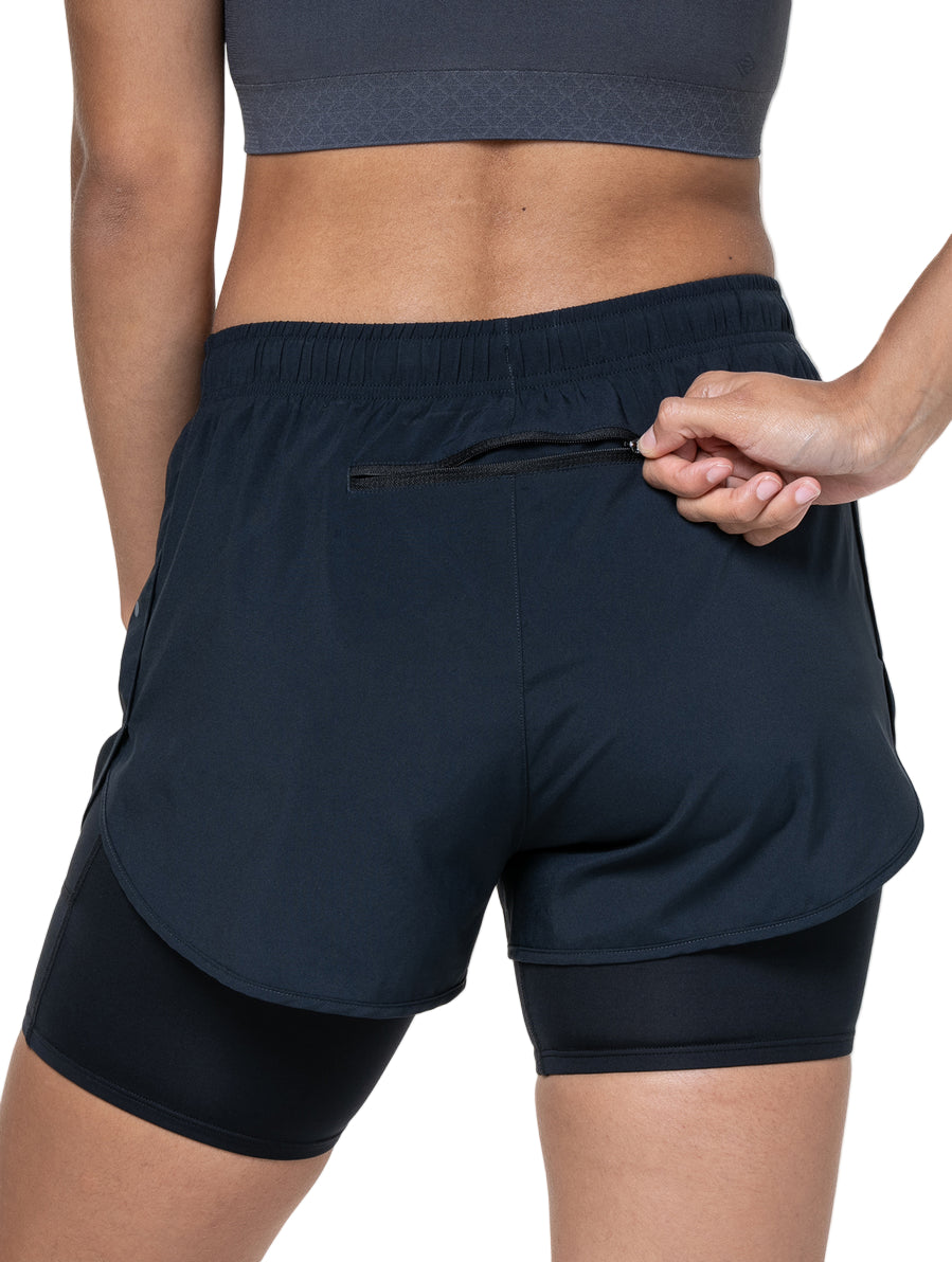 Ronhill Women's Core Twin Short in All Black - secure pocket detail