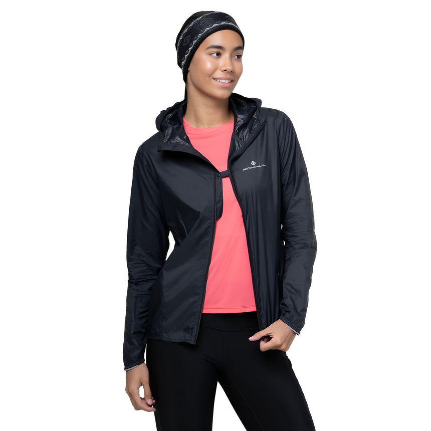 Ronhill Women's Tech All-Terrain Jacket in All Black - opened zip detail