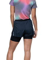 Ronhill Women's Tech Race Twin Short in All Black - with inner short detail
